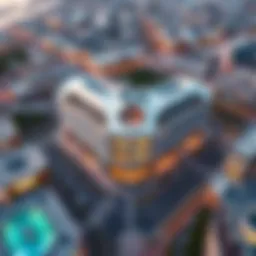 Aerial view of Marina Mall showcasing its modern architecture and surroundings