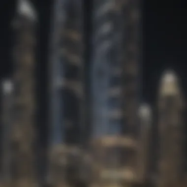 Illuminated exterior of The Torch Dubai Marina at night