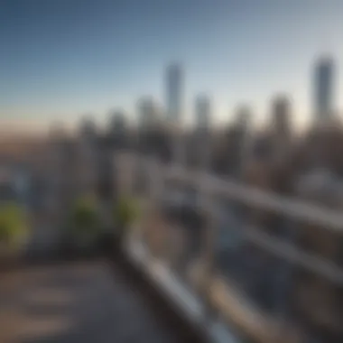 Panoramic view from a balcony at the World Trade Center, highlighting the city skyline