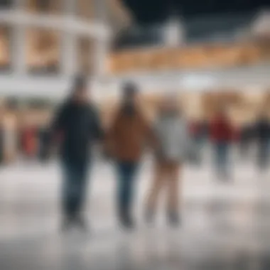 A lively scene depicting families enjoying time together on the ice, illustrating the social impact of the skating facility.