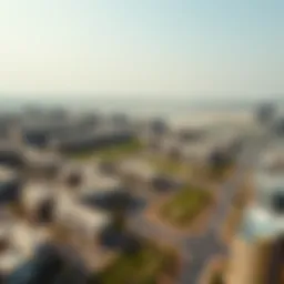 Aerial view of Manazil Al Barsha showcasing residential buildings and parks