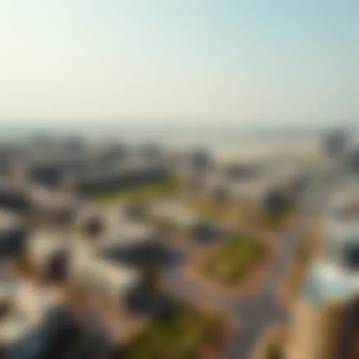 Aerial view of Manazil Al Barsha showcasing residential buildings and parks