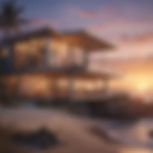 A stunning beach house overlooking the ocean at sunset