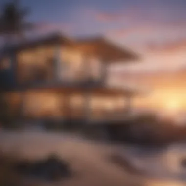 Stunning Beach House at Sunset A stunning beach house overlooking the ocean at sunset