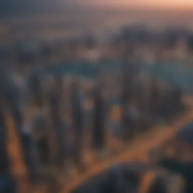 Iconic Dubai Skyline Aerial view of Dubai's skyline showcasing iconic skyscrapers