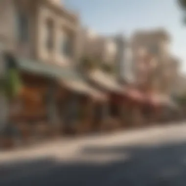 Charming Neighborhood Vibes Vibrant neighborhood street scene with cafes and shops