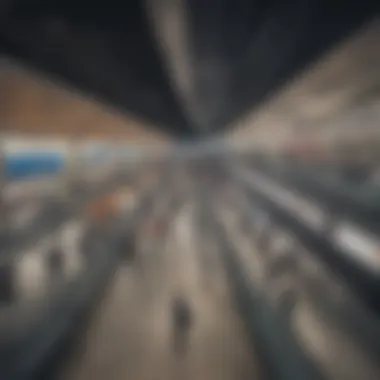 A bustling metro station in Dubai with commuters and signage