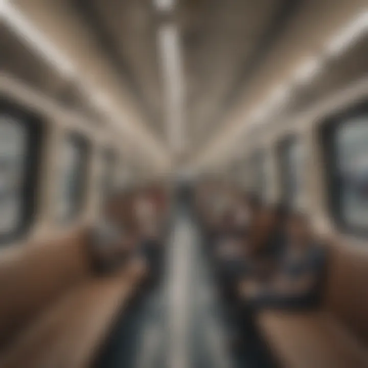 Interior view of a Dubai metro train with passengers onboard