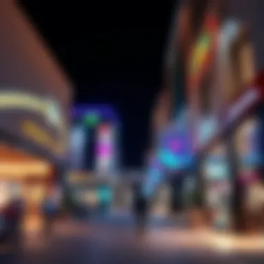 A bustling commercial district in Rabdan with shops and dining options