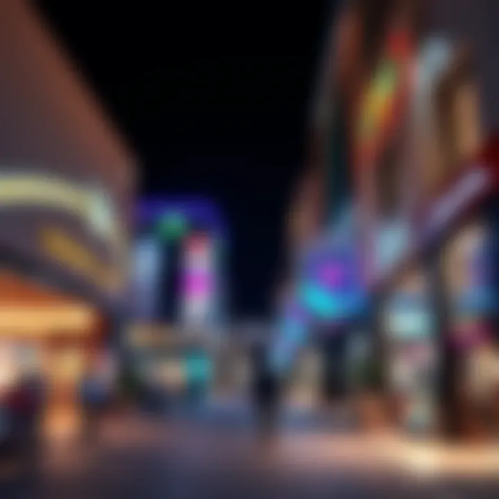 A bustling commercial district in Rabdan with shops and dining options