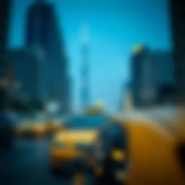 Taxi in Dubai Cityscape Taxicab in Dubai cityscape