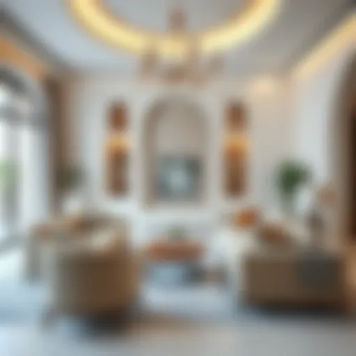 Elegant living room showcasing modern furniture with a touch of Arabesque design
