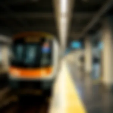 A close-up of a Dubai Metro train arriving at a bustling station