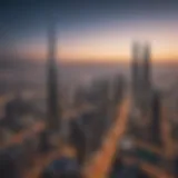 Skyline of Dubai with iconic buildings