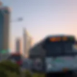 A scenic view of a Dubai bus in urban setting