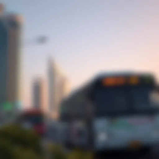 A scenic view of a Dubai bus in urban setting