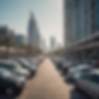 A bustling parking lot in Dubai on a Saturday