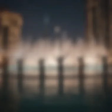 Choreographed Water Dance The intricate choreography of the Dubai Fountain synchronized with music.