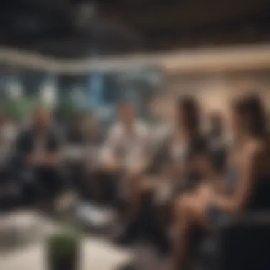 Expat Networking Event A group of expatriates networking in a modern workspace