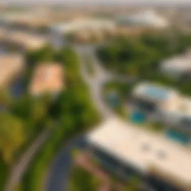 Stunning Aerial Overview of Yas Acers Aerial view of Yas Acers showcasing lush greenery and modern architecture